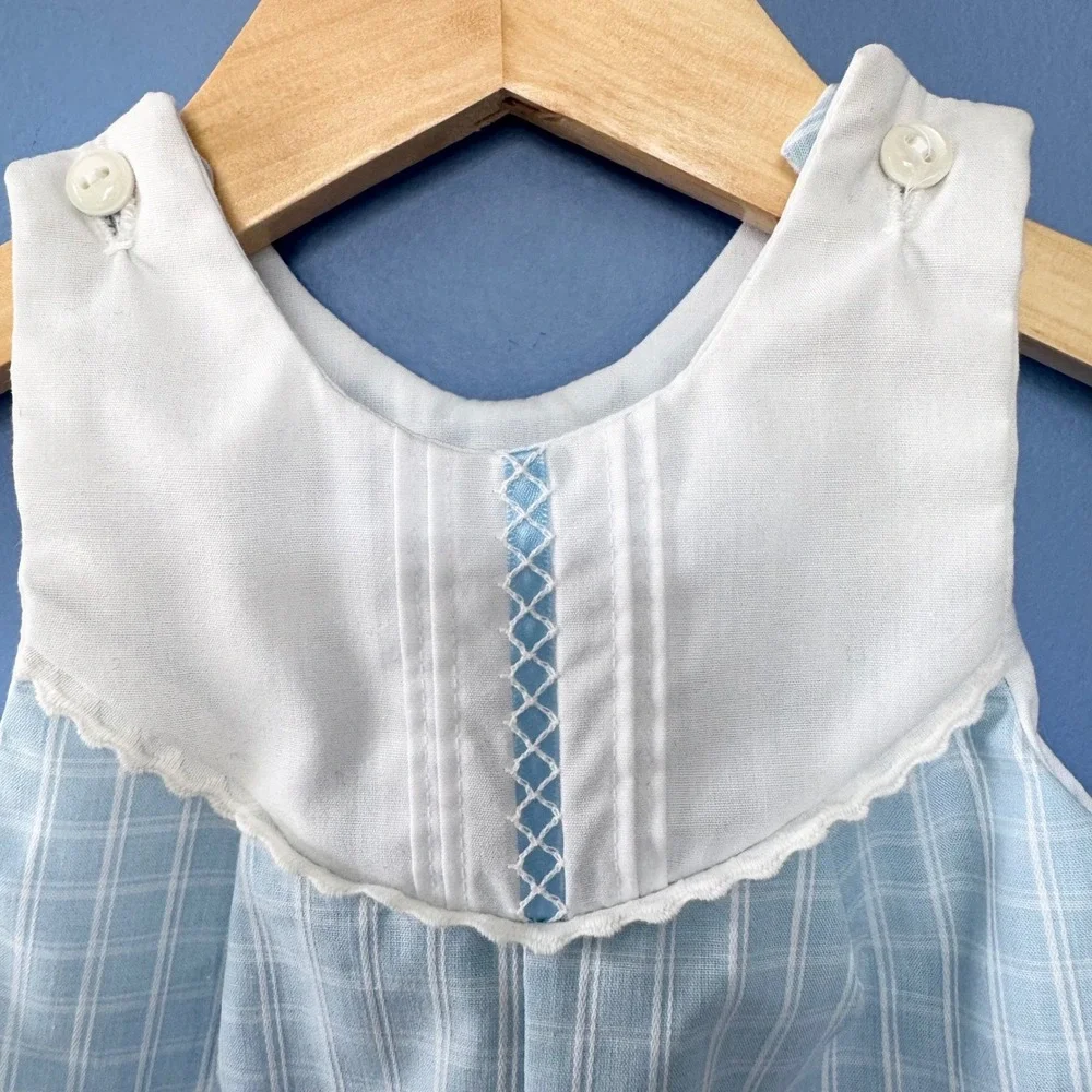 Vintage Carters Dynasty Television Series Sunsuit Romper Blue Plaid 3M 1980s